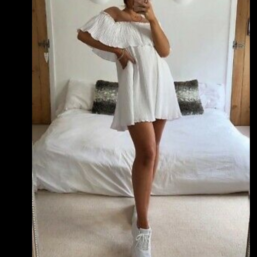 ZARA VOLUMINOUS PLEATED OFF SHOULDER DRESS